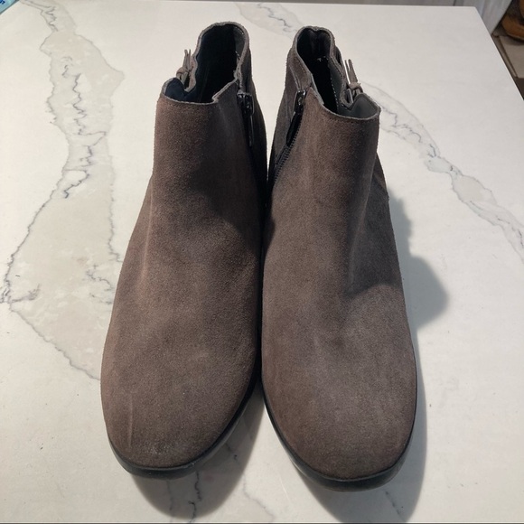 SAM EDELMAN Sz 10 Petal  Suede Cool Brown Buckle Stacked Heel Booties - Picture 2 of 14